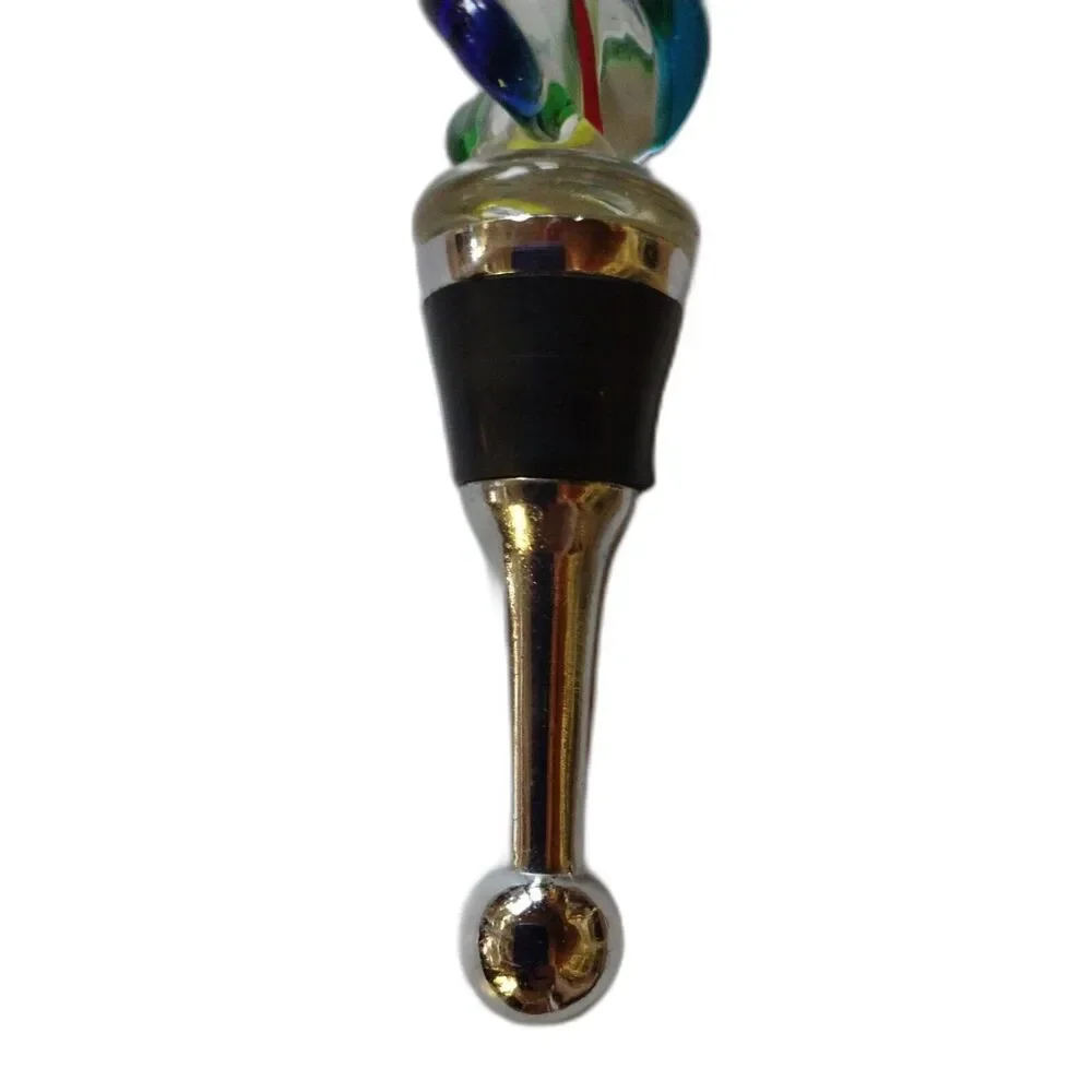 Art Glass Christmas Tree Bottle Stopper Metal Base Multicolor Swirl New Year
